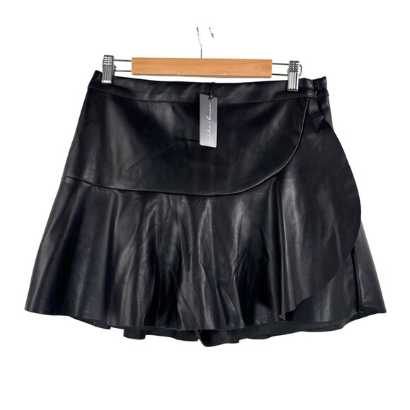 Hunter Brown faux leather pleated Y2K‎ mini skort ruffle black sz L - Picture 1 of 9